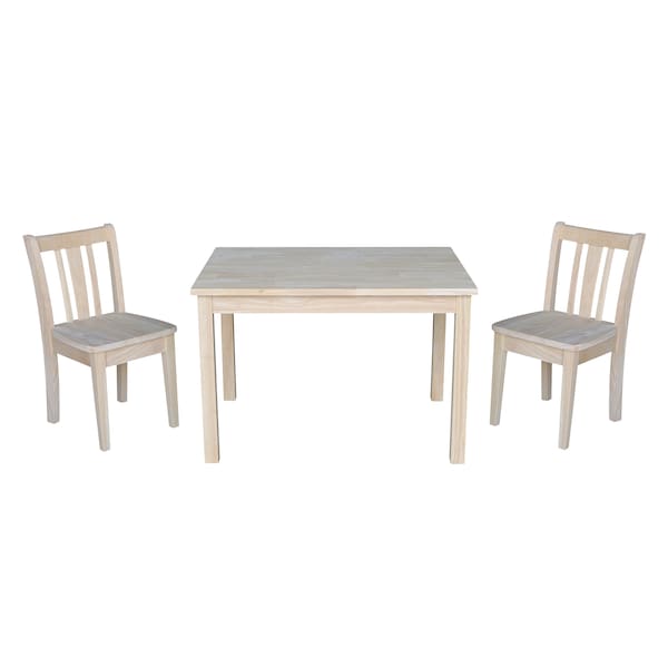 International Concepts Rectangle Table with 2 San Remo Juvenile Chairs, 24 in W, 33.1 in L, 22.2 in H, Wood, Unfinished K-2532-CC105-2 - main